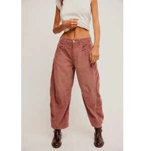Free People We the Free Good Luck Mid Rise‎ Barrel Pants Jeans Cord Rose  26 NEW